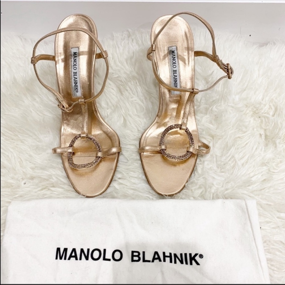 Manolo Blahnik Yeta rose gold crystal ring Sz 8 - Picture 8 of 8